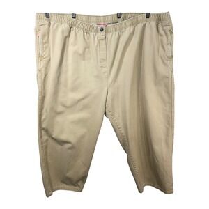 Woman Within Plus Size 36T Cropped‎ Pants Capri Light Brown Cotton Elastic 1572